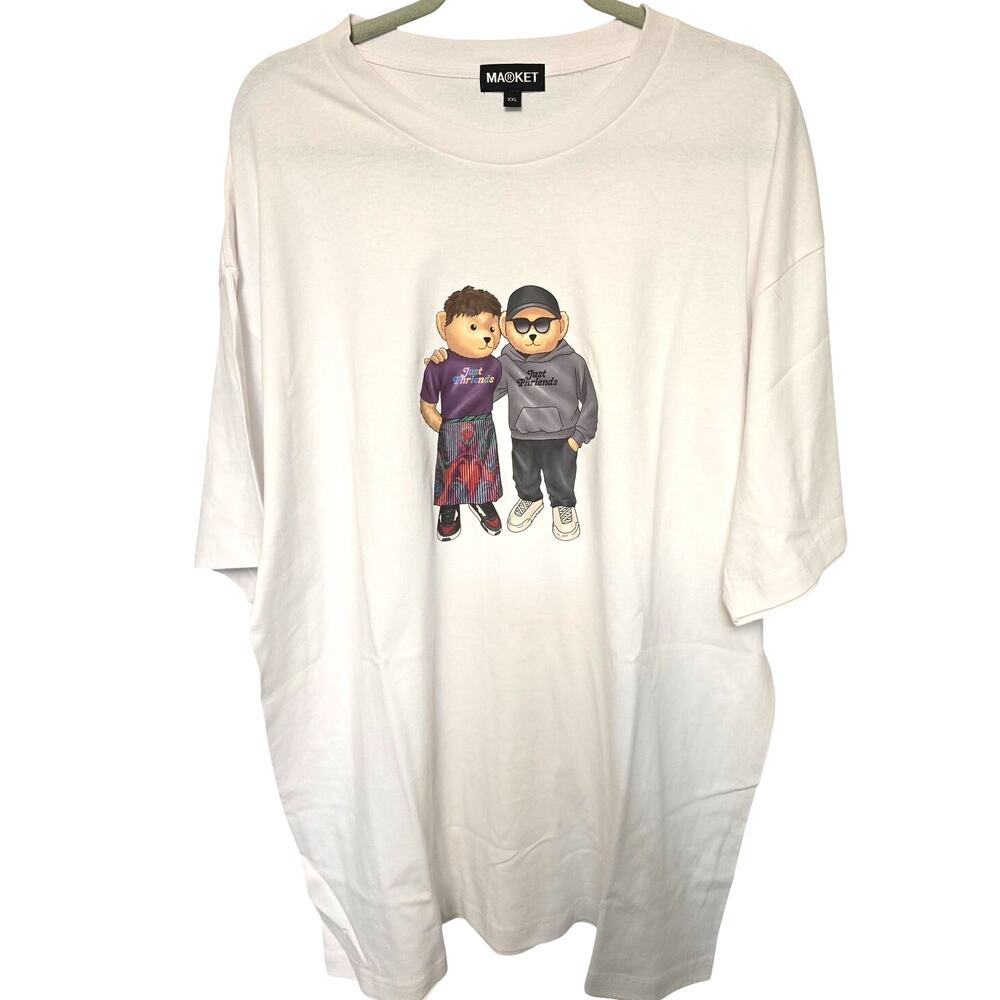 MARKET Just Phriends Teddy Bears Men's XXL 2X White Shirt XX NWOT NEW